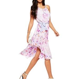 Walter Baker Sleeveless Floral Dress 8 Tie Waist Pastel Balletcore Romantic NWT